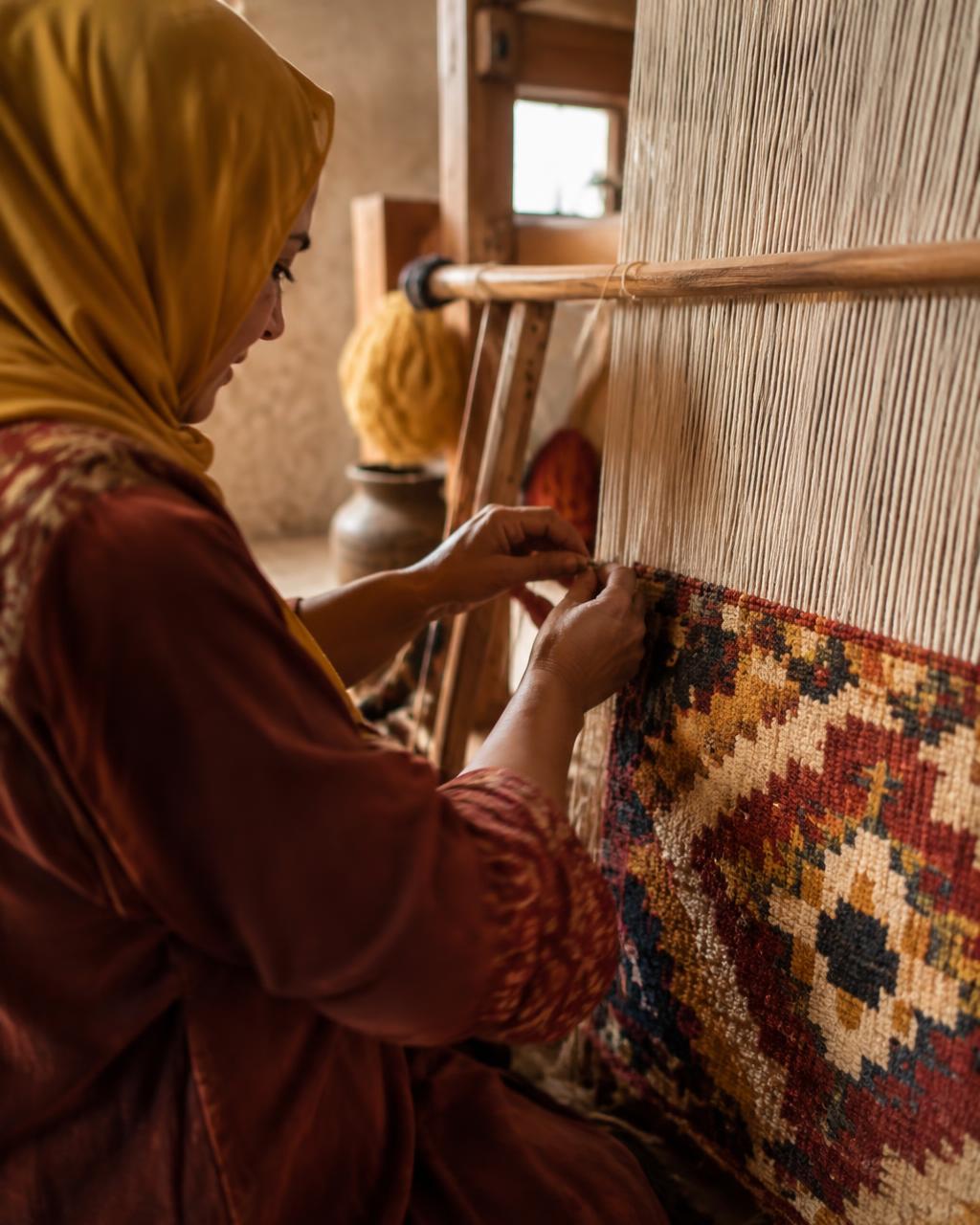 Illustration of a rural carpet weaver